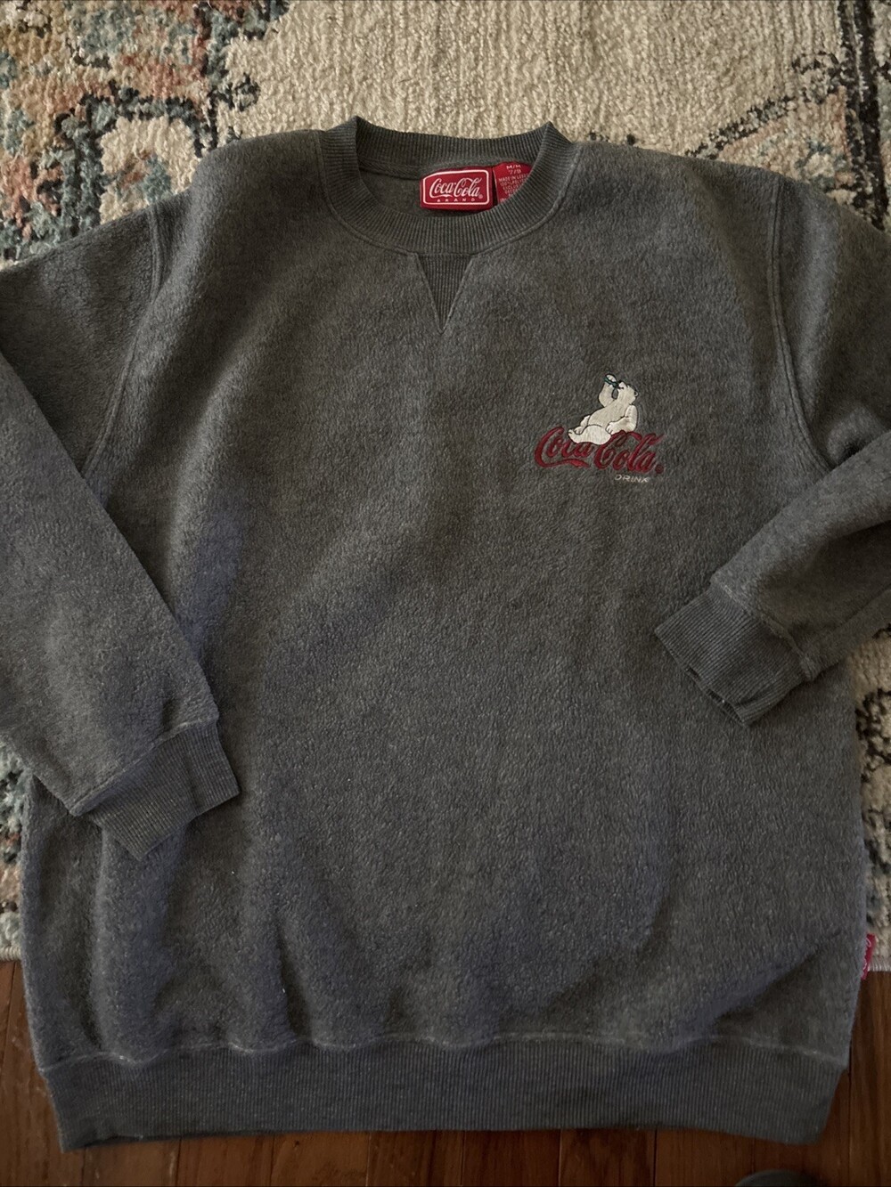 Vintage Coca Cola Polar Bear Fleece Embroidered Sweatshirt Vtg Womens Coke USA M